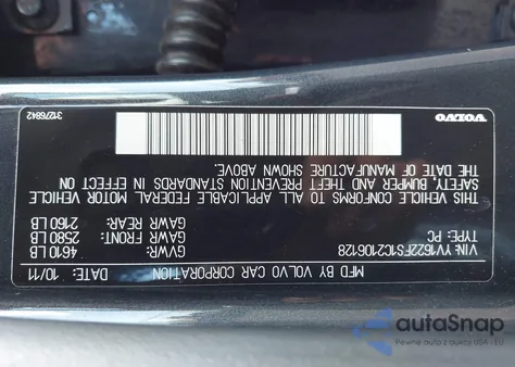 2012 Volvo S60 T5 из США, поврежденный, VIN YV1622FS1C2106128